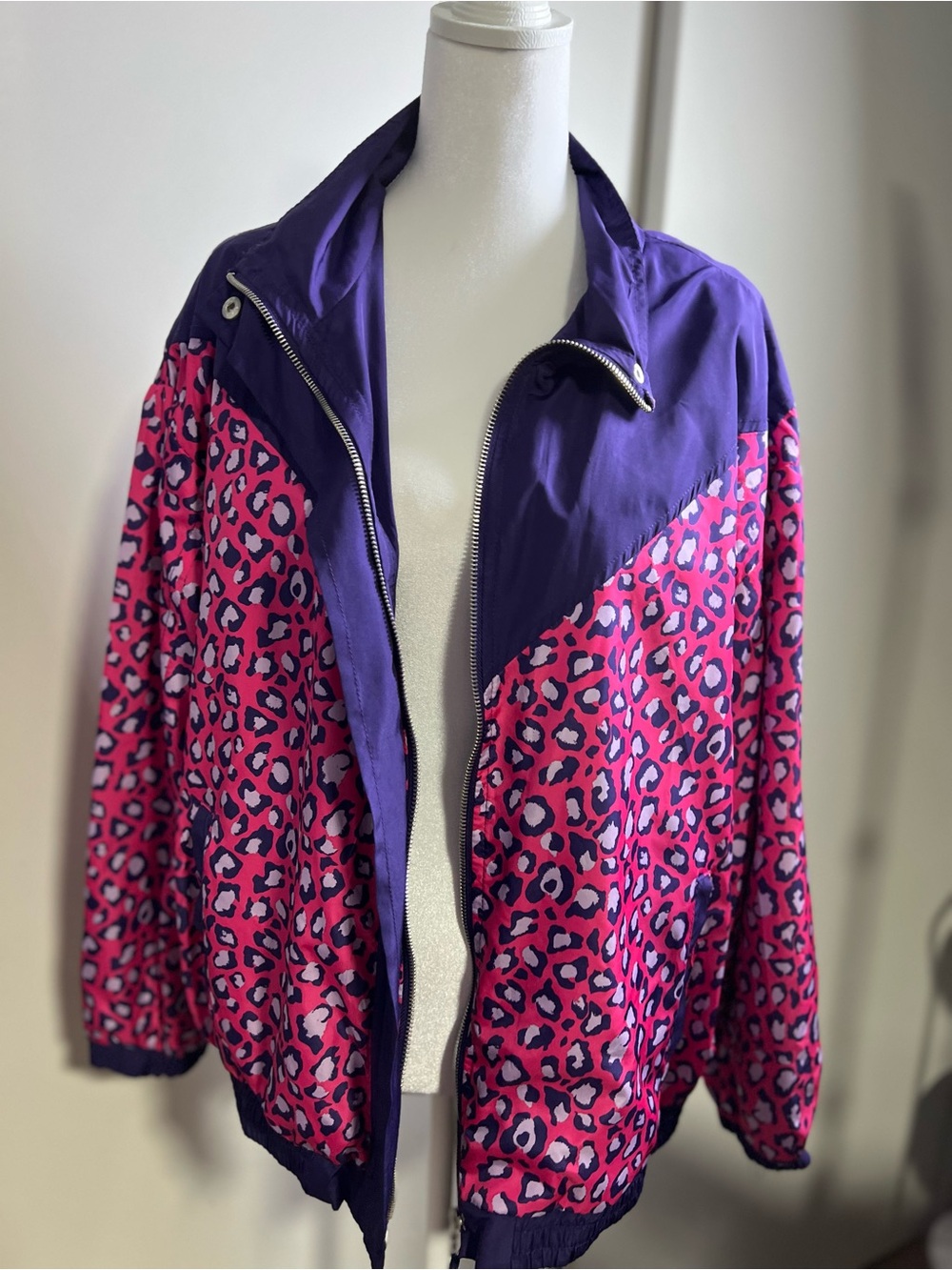 Purple & Pink Leopard-Print Bomber Jacket